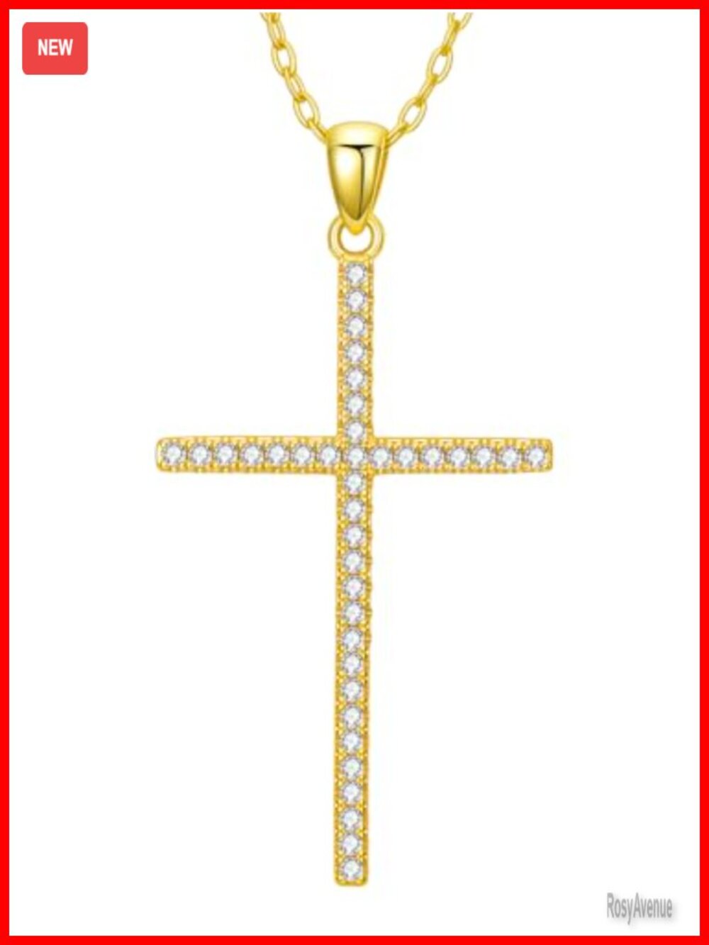 14k Gold Plated Cross Necklace Christian Jewelry CZ Pendant Gift for Women
